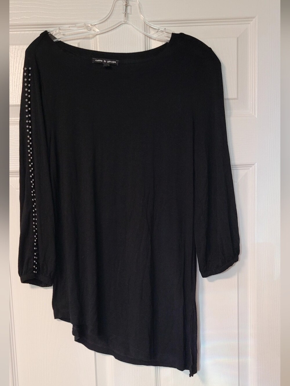 Cable & Gauge Black Long Sleeve Tunic with Stud-Trim Sleeve